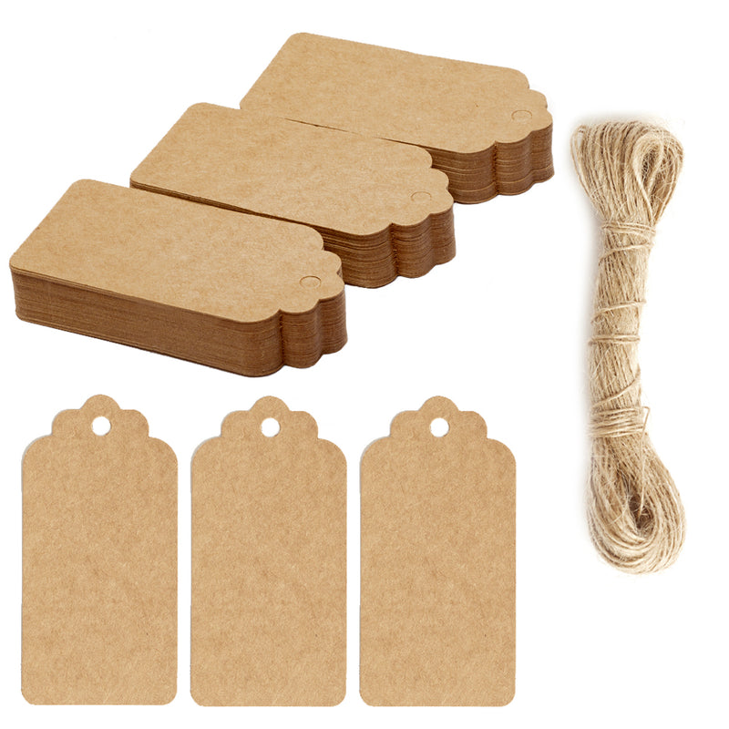 Kraft Brown Scallop Gift Tags with String (Pack of 100)