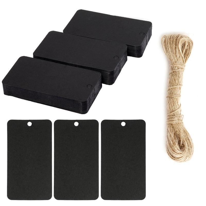 Black Rectangular Gift Tags with String (Pack of 100)